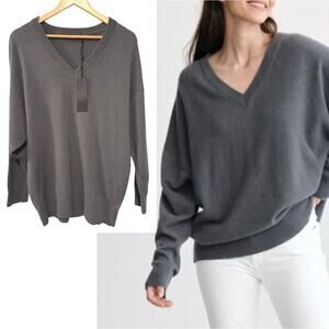 NWT Jenni Kayne XXS Oversized Long Charlie VNeck CASHMERE Boyfriend Sweater Gray